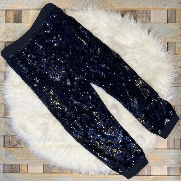 Like New! [ett:twa] Navy Blue Velvet X Sequin {Anthro} Stretch Jogger Pants | XL - Picture 3 of 14